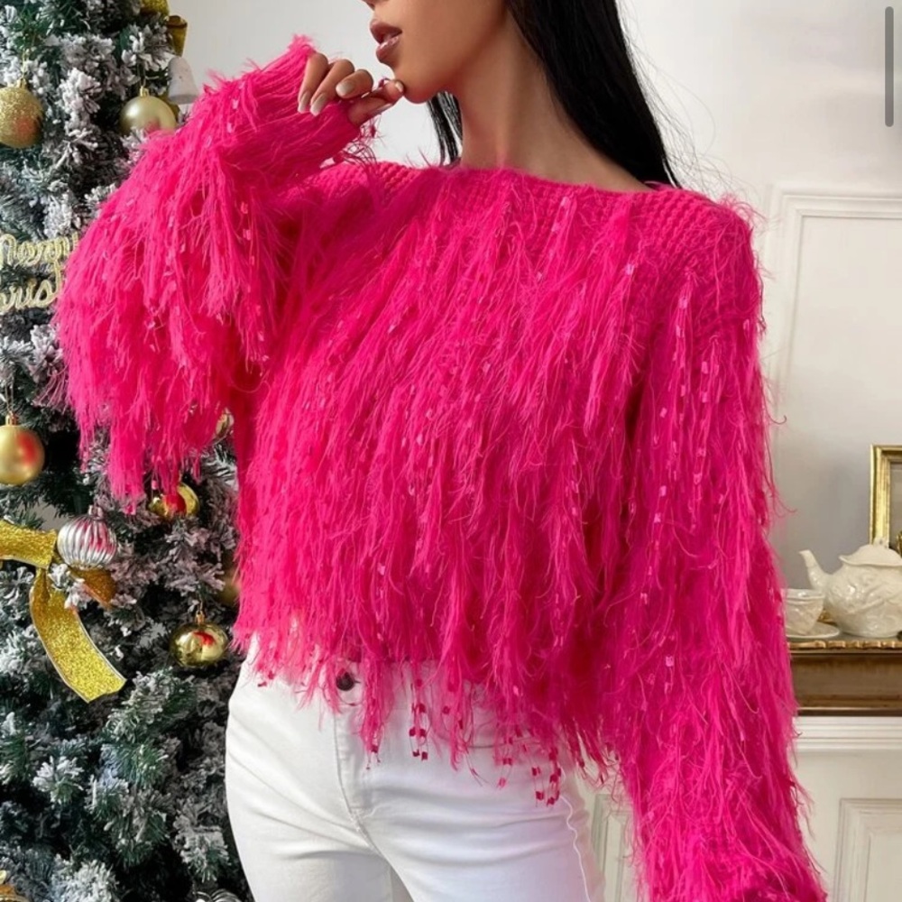 Furry hot pink sweater
